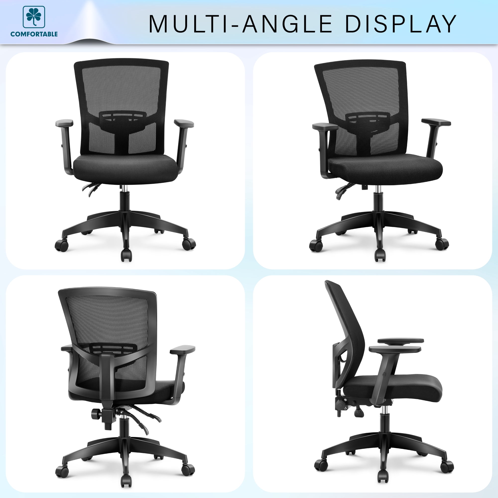 Summit Living Ergonomic Mesh Office Chair Mid Back Computer Chair with Adjustable Lumbar Support, Armrest&Seated for Home Office, Black