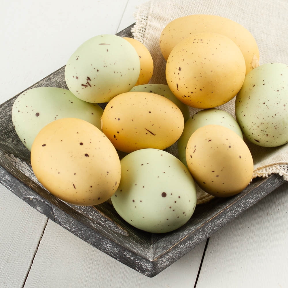 Pack of 36 Yellow and Green Speckled Faux Easter Eggs - For DIY Spring Displays, Easter Baskets, Decor and Photo Props