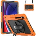 thumbnail image 4 of 3 Layer Case for Samsung Galaxy Tab S9 Ultra 2023/S8 Ultra 2022 14.6", for Kids Heavy Duty Protective Case with Screen Protector & Stylus Holder & 360 Rotating Stand Hand/Shoulder Strap, Orange, 4 of 10