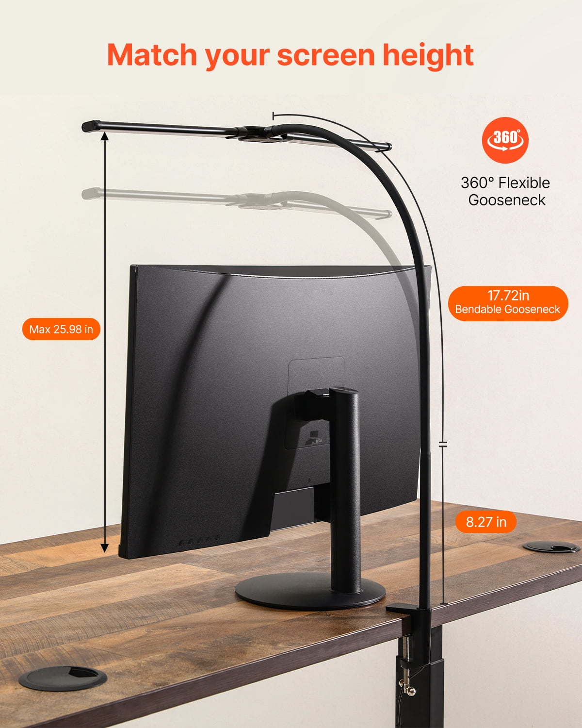 VEVOR LED Desk Lamp with Clamp, Double Head Architect Desk Lamp for Home Office, Eye-Caring Desk Light with 360° Adjustable Gooseneck, 50 Lighting Modes & Timer Function for Studying Working Drawing