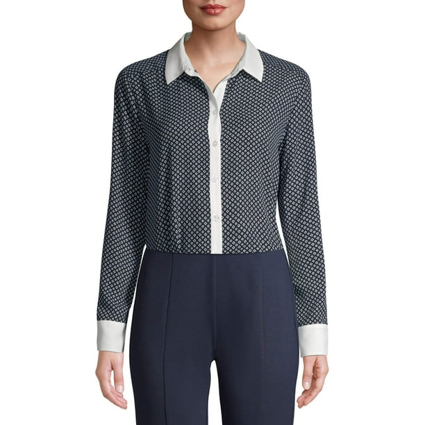 color block button down shirt