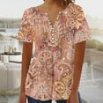 thumbnail image 2 of ICHUANYI Women's Summer Top Fashion Casual V Neck Short Sleeve T Shirt Floral Print Button Pleated Basic Shirts Tunic Tops, 2 of 5