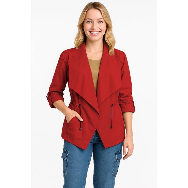 Gabardina con estilo solapa de cascada Rojo CH / MD