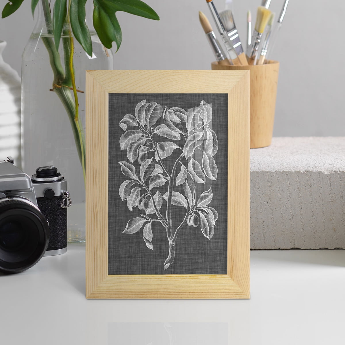 Graphic Foliage I - Framed Print w/glass - Natural Wood