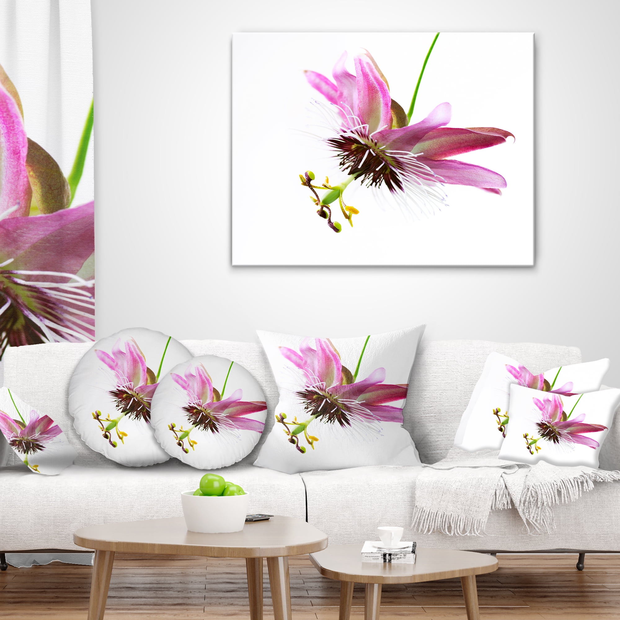 Designart Passiflora Flower over White - Animal Throw Pillow - 18x18