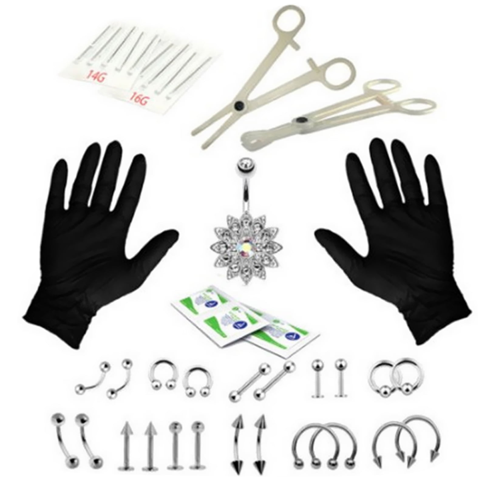 41pcs Body Piercing Jewelry Kit Nose Tragus Belly Tongue Lip Piercing