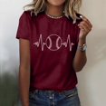 thumbnail image 4 of adviicd T-Shirt Femme T-Shirt à Manches Courtes Col Rond Femme 2024 Été Basique Décontracté à Blocs de Couleur Vin,m, 4 of 5