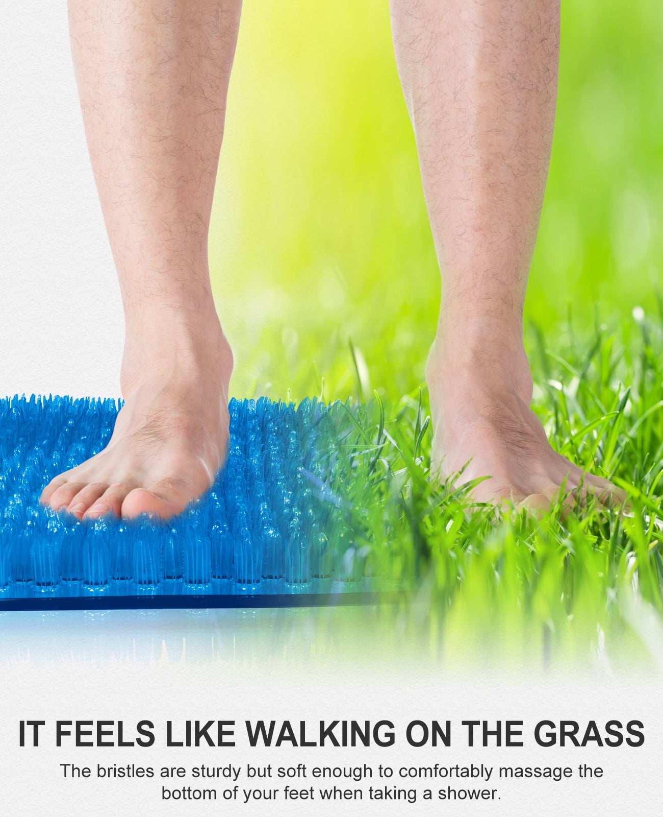 OTHWAY Non Slip Grassy Bathtub Mat :25.6x13.4 inches Spa Foot Massage Bathroom Rug,Quick Drain Shower Floor Mat for Elderly Pregnancy & Families(Dark Blue)