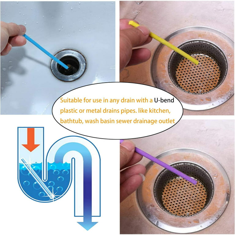 12 Pcs Drain Cleaner Sticks Sets Non-Toxic Sink Clean Deodorizer Tools for Sink Shower Bathtub Toilet Unclogger