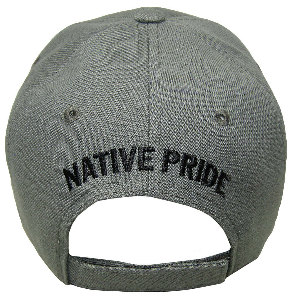 Native Pride Indian Feather Black Shadow Grey Gray Embroidered Baseball Hat  Cap
