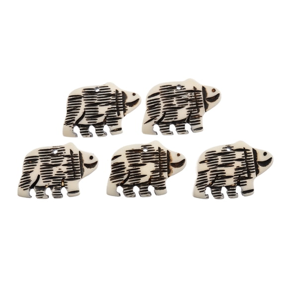 John Bead 1.25" Burnt White Natural Bone Walking Bear Pendants, 5pcs
