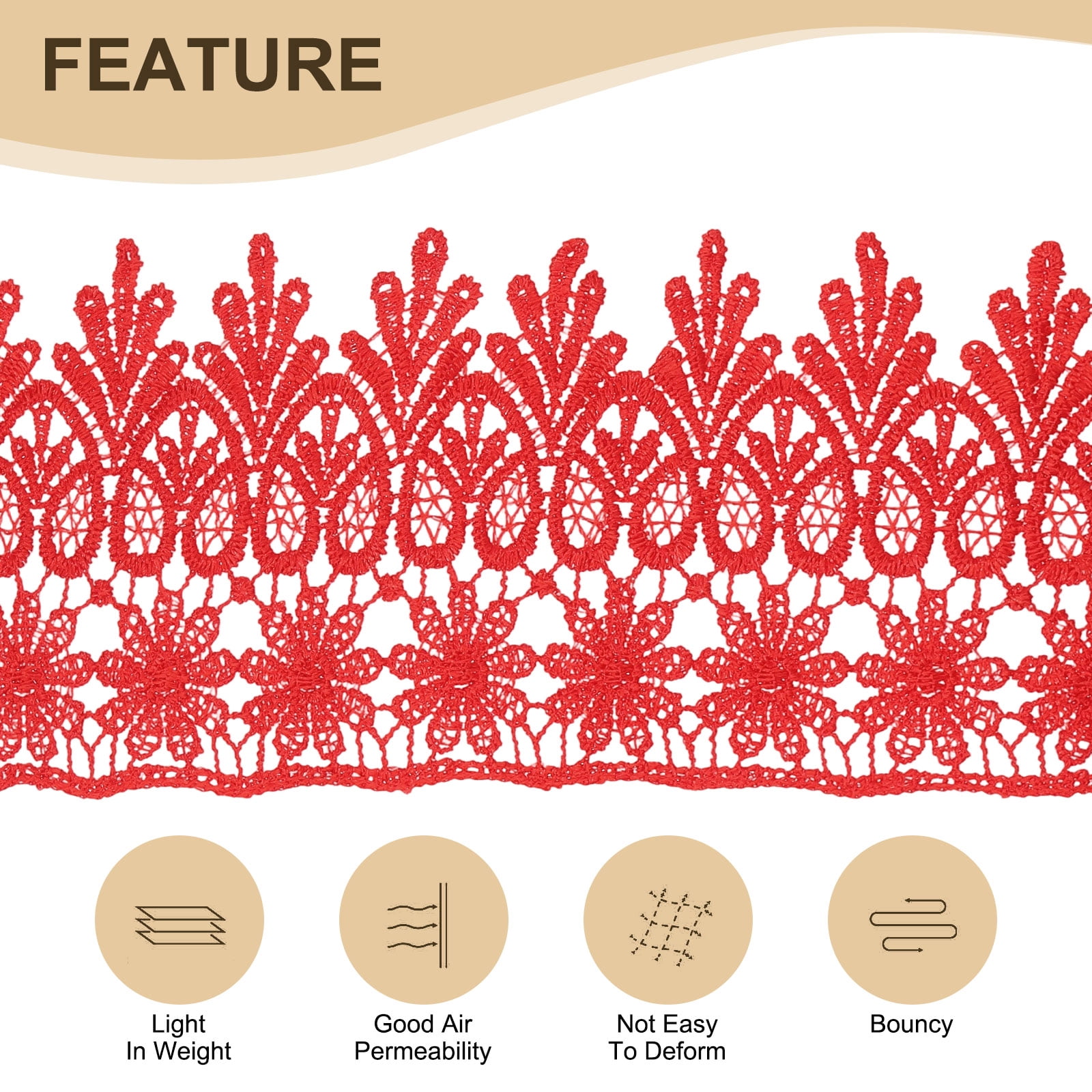 Uxcell 3.15 Inch Wide 15 Yard Lace Ribbon Floral Pattern Red Embroidered Lace Trim Ribbon for Sewing Making, and DIY Crafts, Gift Wrapping, Wedding Decor