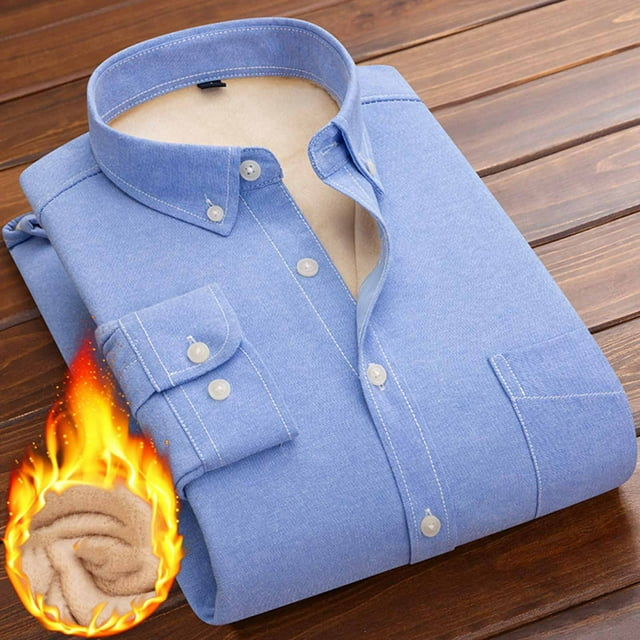 Ceisia Men's Fleece-Lined Long-Sleeve Button-Down Shirt Multi-Solid for Winter Warmth Gift