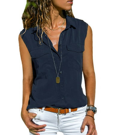 Women's Button Sleeveless Pocket Vests Shirt | Walmart Canada