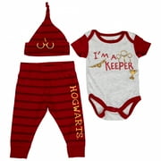Harry Potter I'm A Keeper Hogwarts 3-Piece Bodysuit Set and Cap-3-6 Months