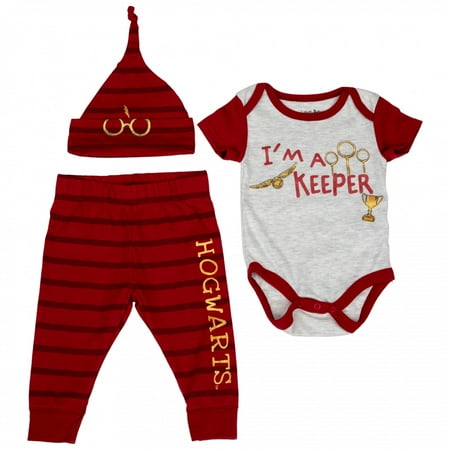 Harry Potter I'm A Keeper Hogwarts 3-Piece Bodysuit Set and Cap-3-6 Months