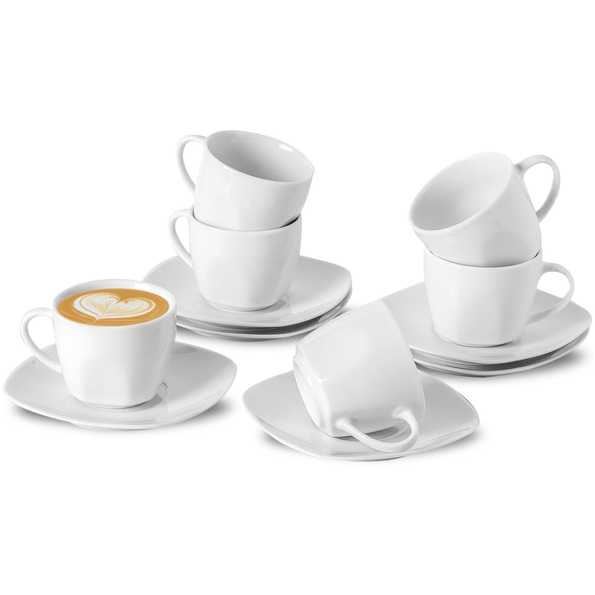 12 Pieces 6 Oz Tea Cup And Saucer Set, Cappuccino Latte