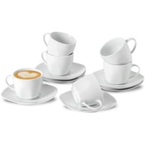 6.5 Ounce Porcelain Espresso Cups and Saucers Set of 6, Ceramic Cappuccino Demitasse Mugs Square Stackable Coffee Cup with Saucer Set for Coffee Drink Espresso Latte Cafe Mocha and Tea Party, White