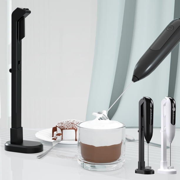 Espumador de leche con soporte de carga | Mini batidor y crema de café eléctrico | Batidora de 2 velocidades para leche, huevos, salsas | Máquina de espuma portátil de mano | Funciona con pilas
