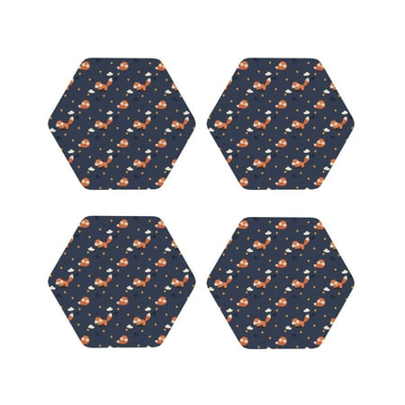 

Fuzoiu Cartoon Fox Print Leather Coasters Set Drink Coasters Set of 4 for Tabletop Protection Durable PVC Coasters Home Décor and Housewarming Gift-Hexagon