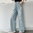 thumbnail image 5 of Otqutp Teen Girls Flare Denim Pants Baggy Wide Leg Elastic Waist Jeans Kids Cute Trendy Casual Denim Bell Bottom School Jean Bootcut, 5 of 9
