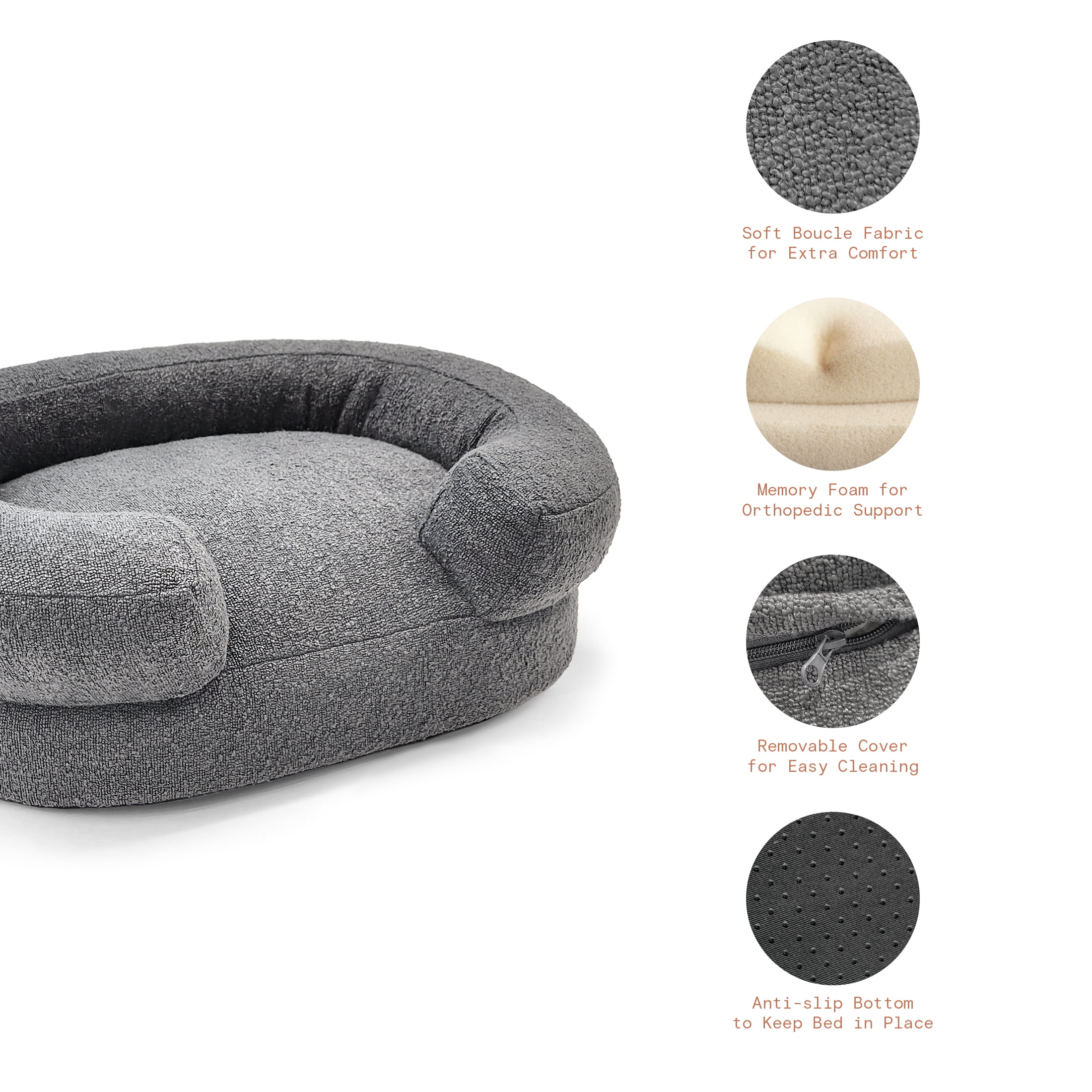 Beautiful by Drew Barrymore Bolster Small Pet Bed, Charcoal, 21 x 27 x 7 in