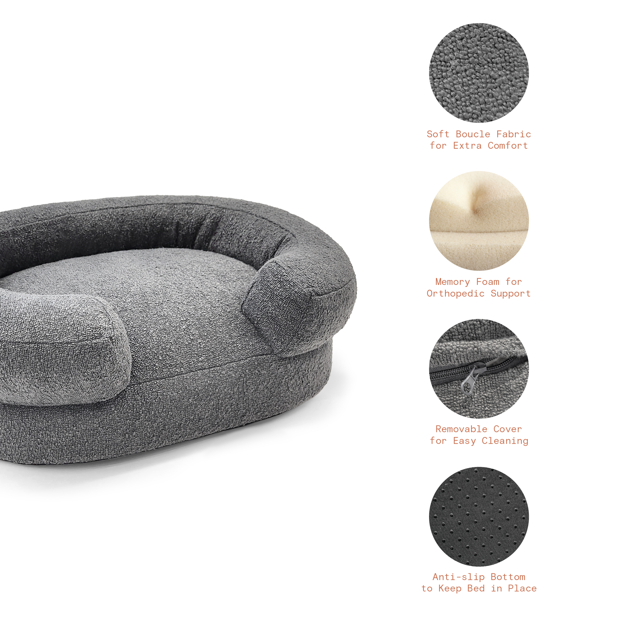 Beautiful by Drew Barrymore Bolster Pet Bed, Small, Charcoal photo 5