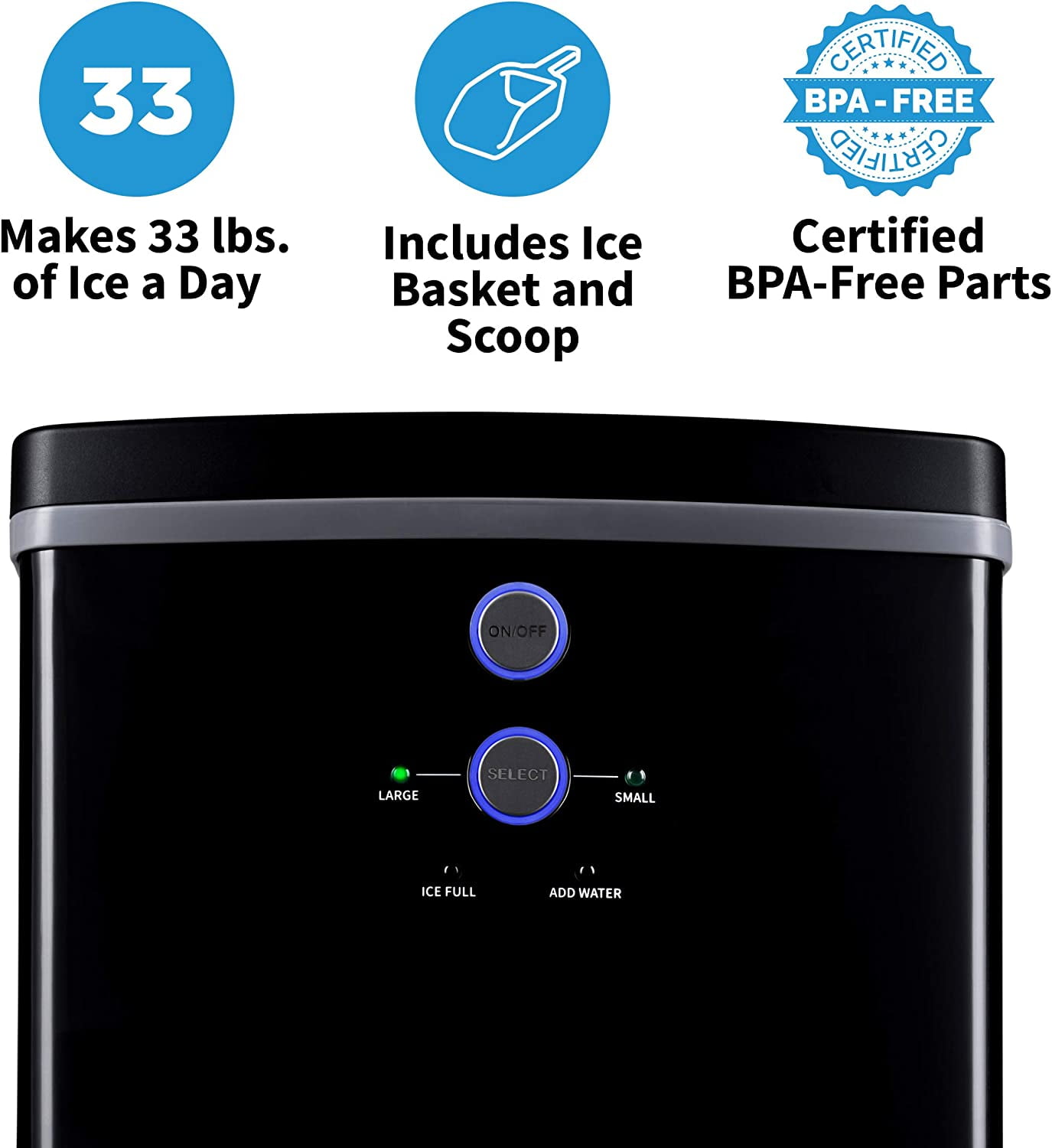 Restored Newair NIM033BK00-RB Portable Ice Maker with 2 Ice Sizes, 33 lbs of Ice a Day, Black (Refurbished)