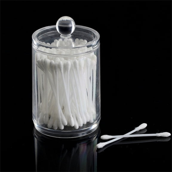 Plastic Cotton Swab Storage Jar, Clear Round Organizer Canister with Lid, Cotton Balls, Makeup Pads, and Vanity Accessories