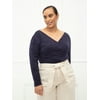 ELOQUII Elements Women's Plus Size Long Sleeve Knit Wrap Top