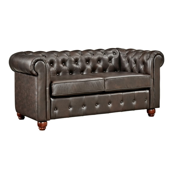 Home Meridian Mid-Century Modern Leather Upholstered Living Room Sofa in Chocolate