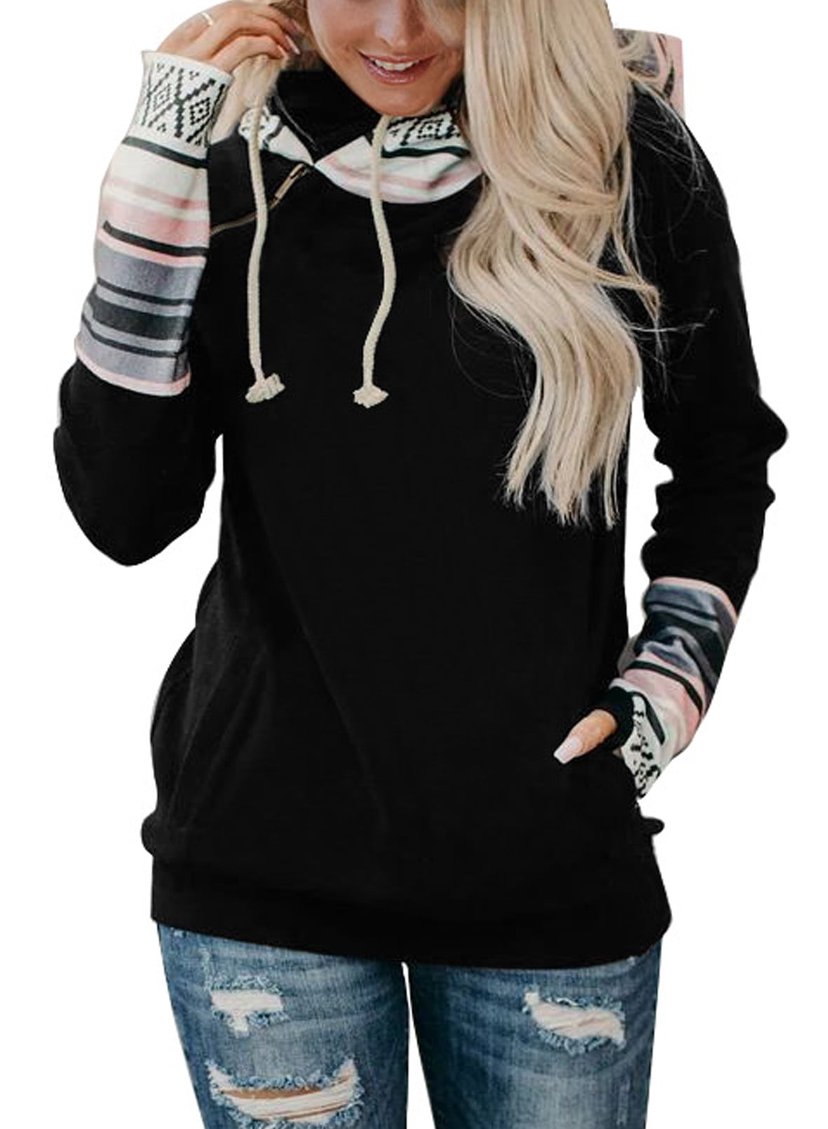 cowl neck hoodie with thumb hole
