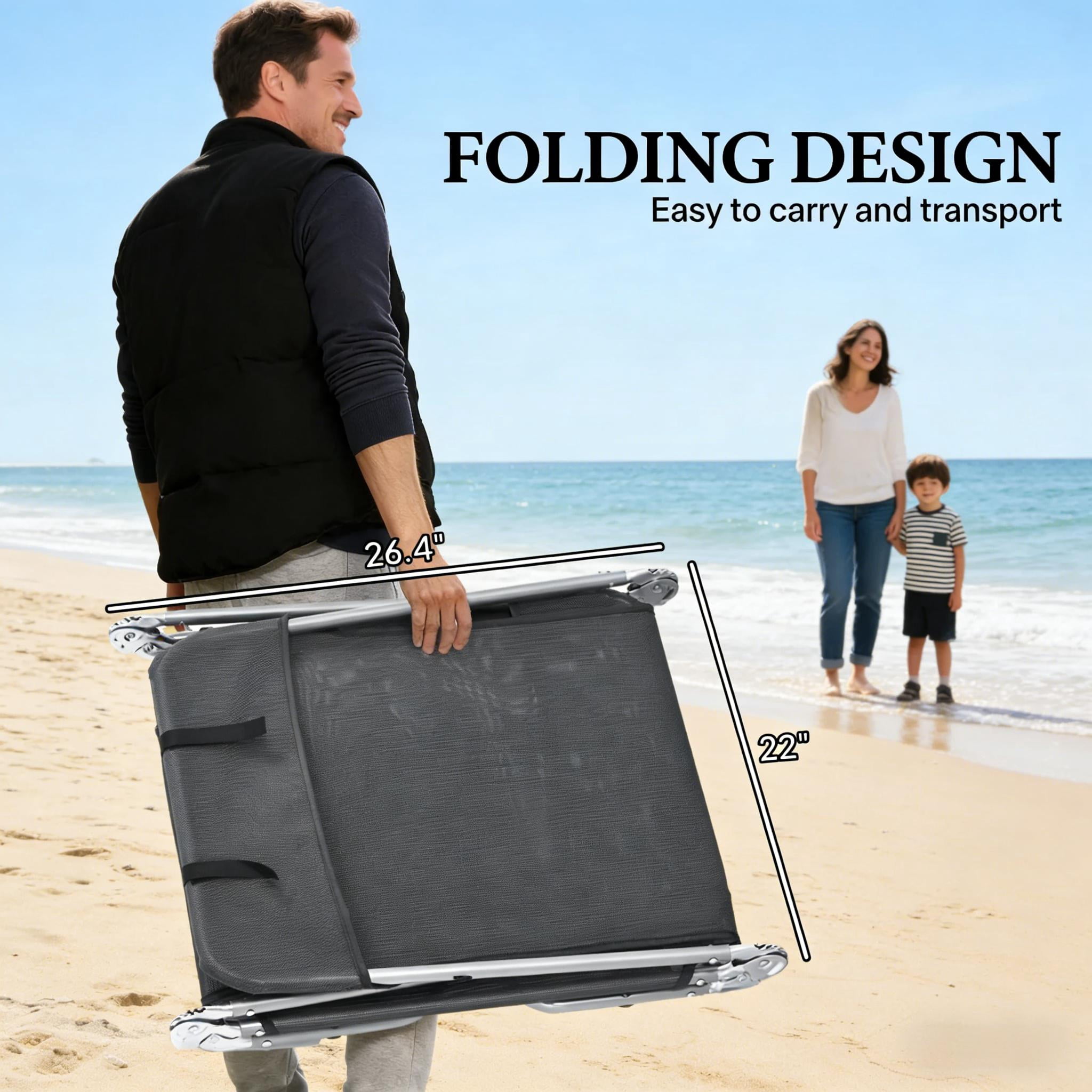 Handy Folding Chaise Lounge Chairs 2 Piece Set 5 Position Adjustable Backrest Breathable Mesh Fabric Head Pillow Portable Outdoor Pool Beach Sun Loungers