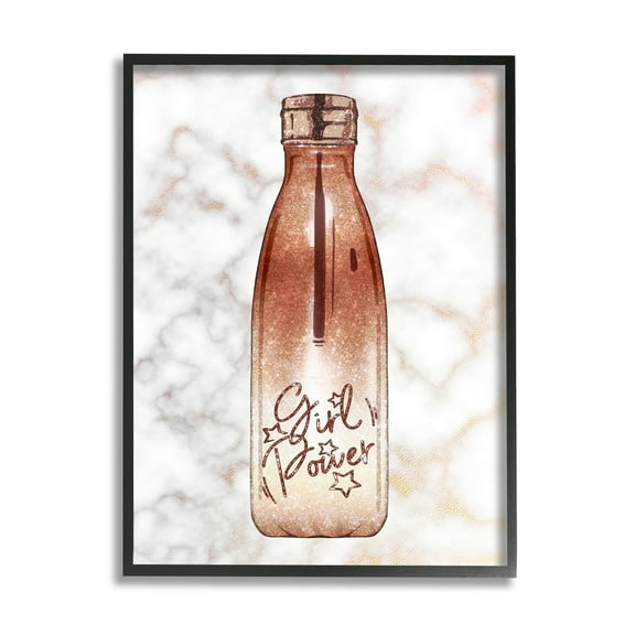 Stupell Industries Girl Power Quote Fashion Bottle over Marble Black Framed, 24 x 30, Design by Ziwei Li