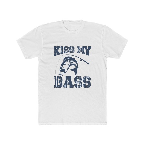 Mens Kiss My Bass TShirt Fishing Cotton Crew Tee Bass Fishing TShirt
