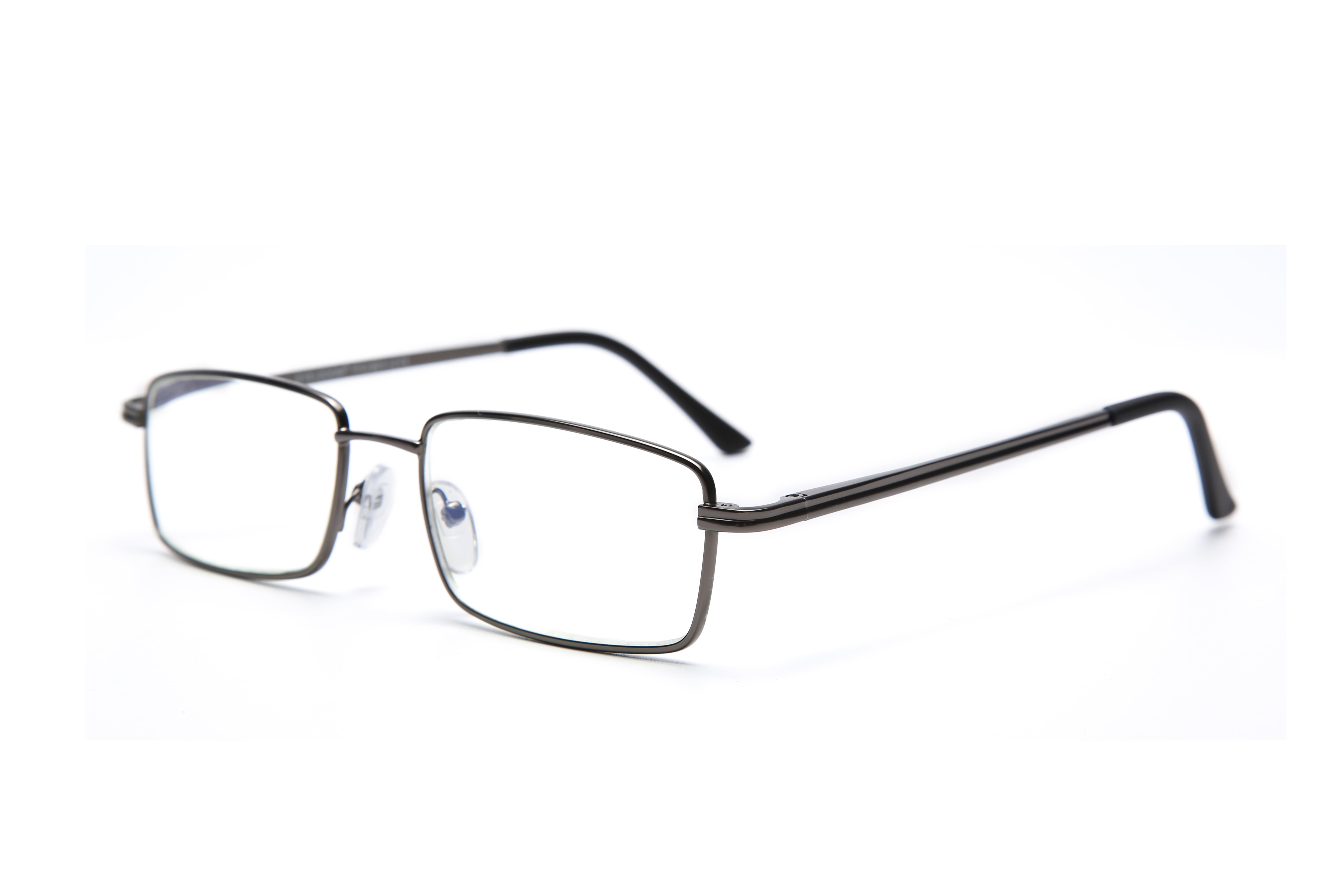 EYE ZOOM 2 Pack Rectangular Metal Frame Blue Light Blocking Reading Glasses, Gunmetal, +1.75