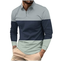 Xzbqbs Mens Casual Long Sleeve Polo Shirt Quarter Zipper Printed Lapel Pullover Tops Classic Fit Fashion Soft Golf Shirts for Men