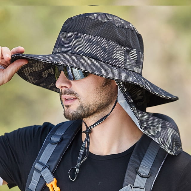 Polyester Men Bucket Hat Portable Breathable Foldable Adjustable Fishing Cap Colorful Stylish Adjustable Windproof Sunproof Hiking Fishing Cap Cyan
