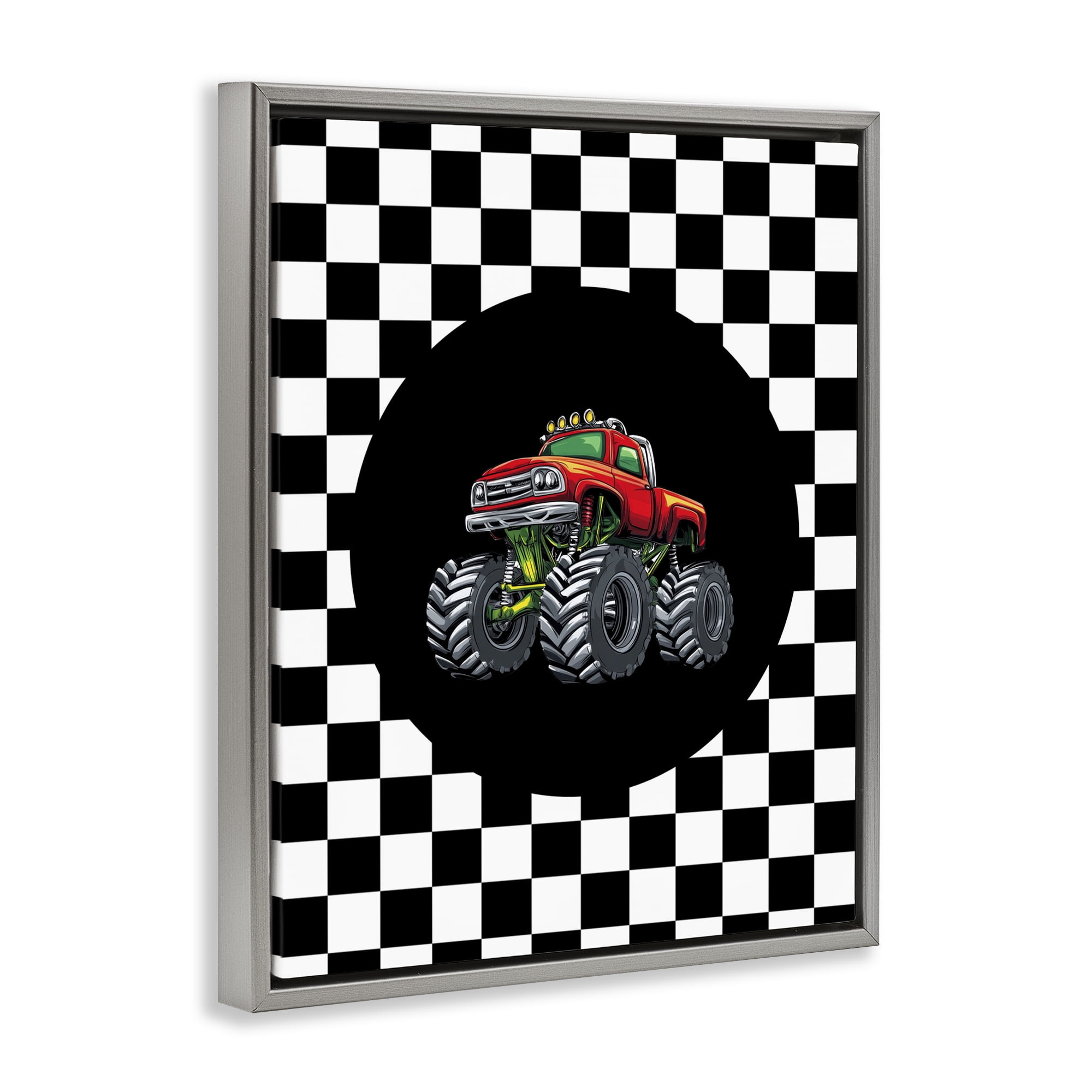Monster Truck Dude Gray Framed Floater Canvas Wall Art, design by Kim Allen