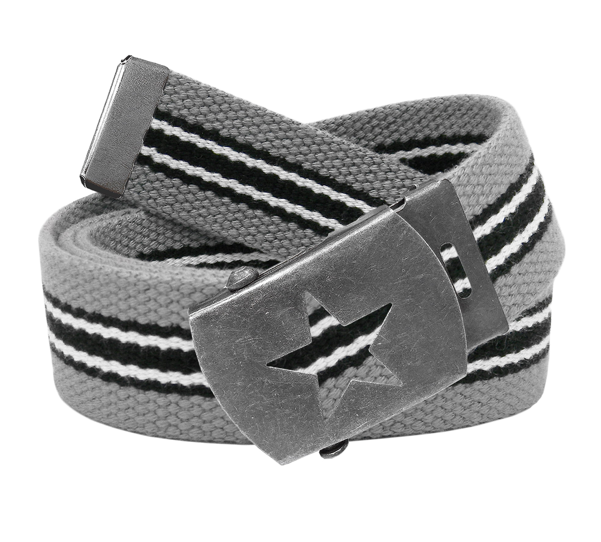 Boys Uniform Distressed Silver Star Slider Military Belt Buckle with Canvas Belt