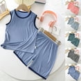 thumbnail image 5 of Hpapadks Boys Pajamas Kids Loose Fit Solid Summer Tank Tops Shorts 2 Piece Soft Comfy Summer Pjs for Girls Blue 18-24 m, 5 of 5