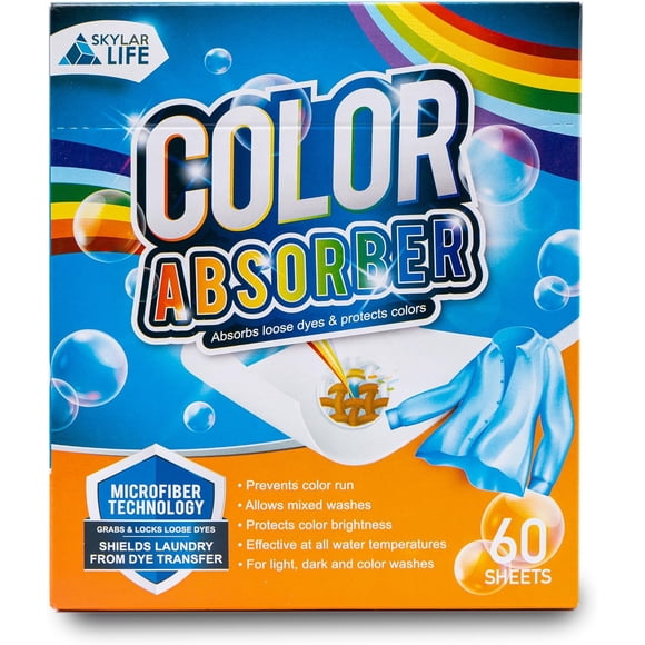 Skylarlife Feuilles Absorbantes de Couleur pour Lessive, 60 Unités, Empêchent le Teinture des Vêtements, Feuilles Sans Parfum pour Famille, Étudiants et Vacances