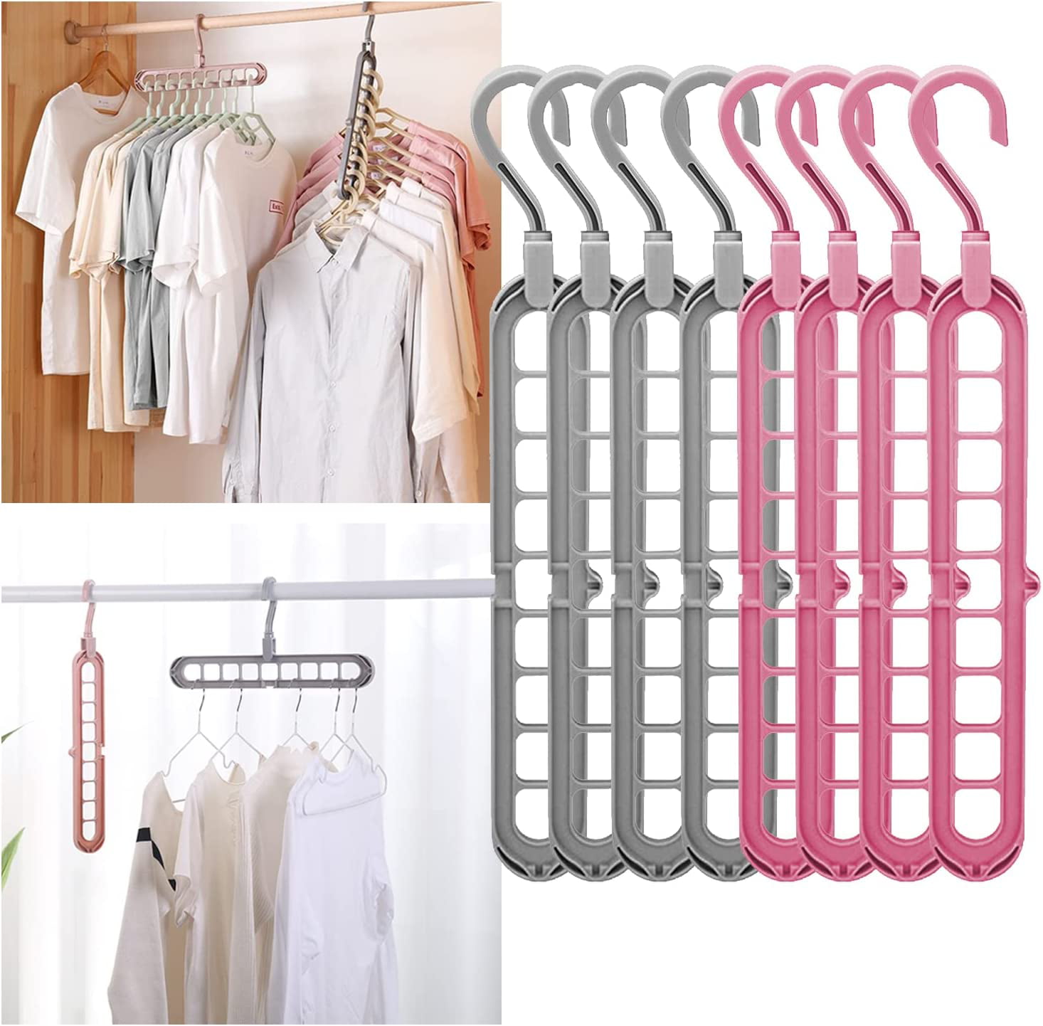Space Saving Hangers for Clothes (8 Pack) Multi Storage Magic Hangers ...
