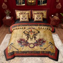 Homewish Western Bull Skull Twin Bedding Sets 7-Piece for Boys Girls,Vintage Aesthetic Bedding Comforter Set Microfiber,Chic Floral Flowers Breathable Sheet Sets,Luxury Bedroom Decor,Reversible