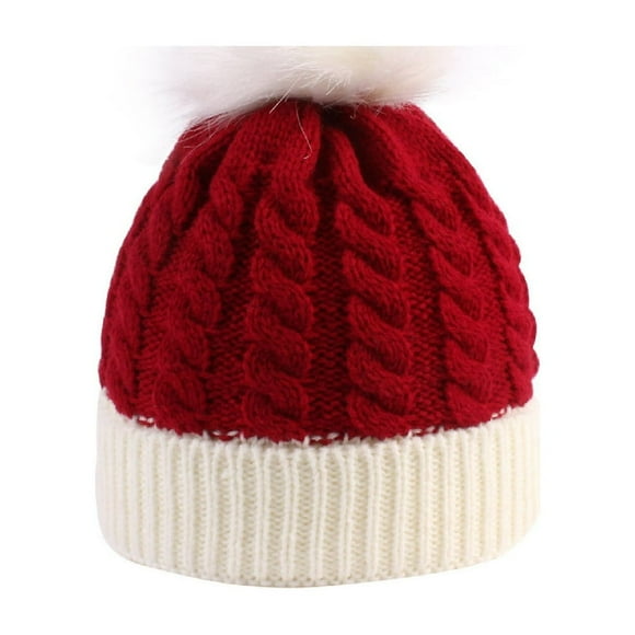 6 Mois-2 Ans Enfants Tricoté Chapeau Couleur Correspondant Conception Grande Peluche Boule Chaud Enfants Twist Épissage Noël Tricoté Chapeau pour Noël