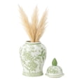 thumbnail image 6 of Contemporary Ceramic Jar for Living Room and Home Decor - Bird and Flower Jar Temple for House Accent or Table Decor - Modern Accent Piece for Room, Bedroom, or Office Display - 15", Green & White, 6 of 12