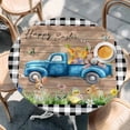 thumbnail image 2 of Black Plaid Easter Round Tablecloth, Fitted Table Cover with Elastic for 55"-60" Round Tables, Truck Spring Floral Bunny Animals Wooden Table Cloth Outdoor Indoor Dinning Party Waterproof Tablecloths, 2 of 7