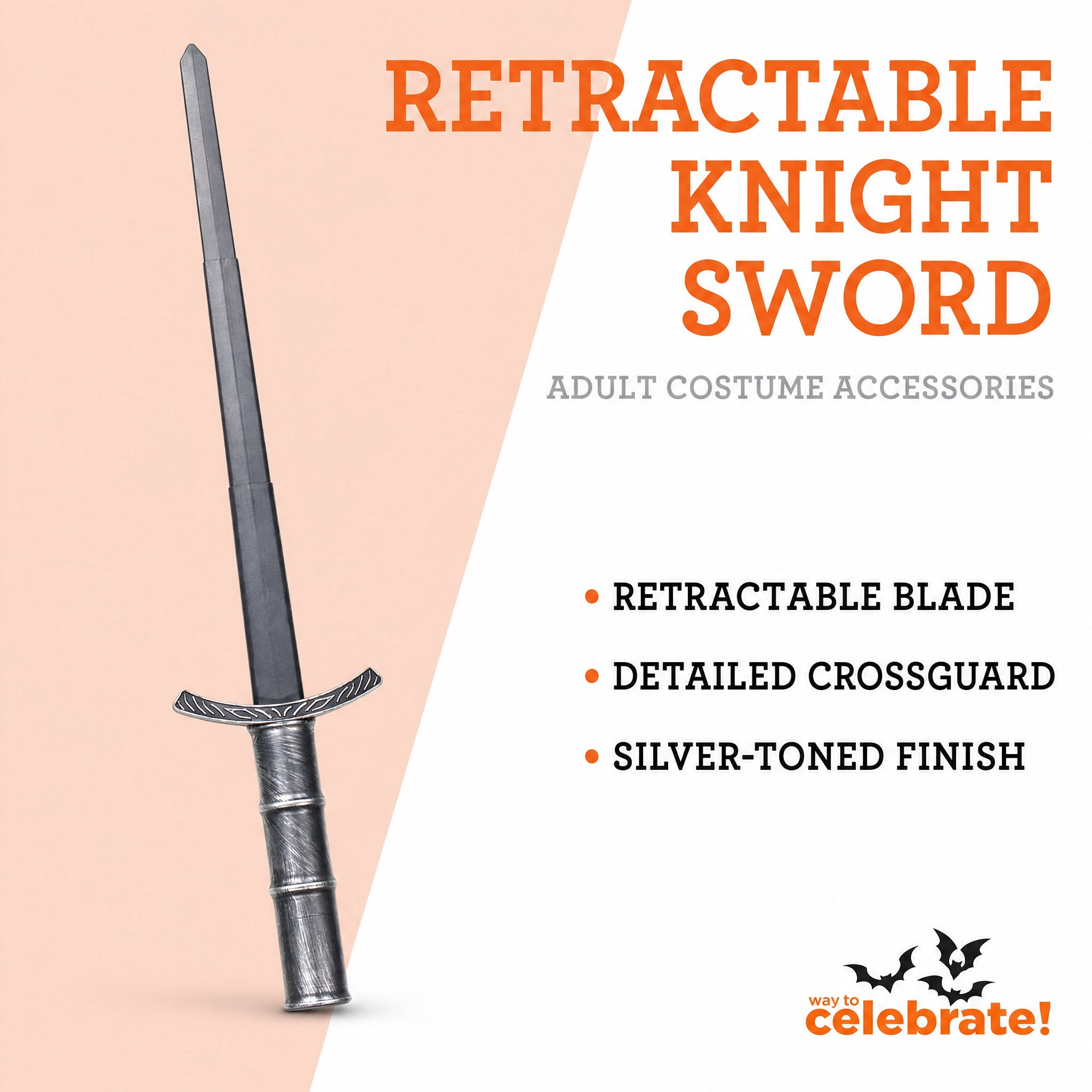 Retractable Knight Sword Costume Accessory for Adults, Multicolor, Halloween by Way To Celebrate