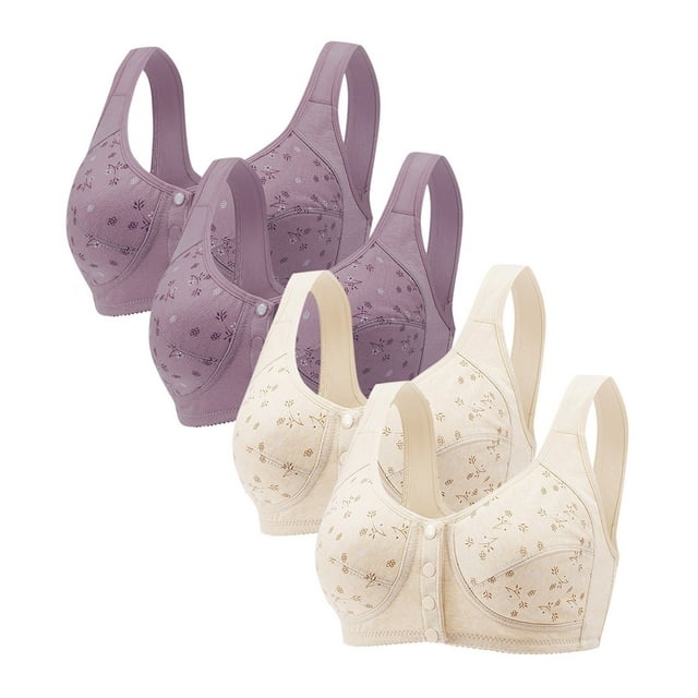 Diufon 4 Pack Wide Strap Bra for Women Everyday Front Closure Wireless Full Coverage Bras Push Up Seamless Bra