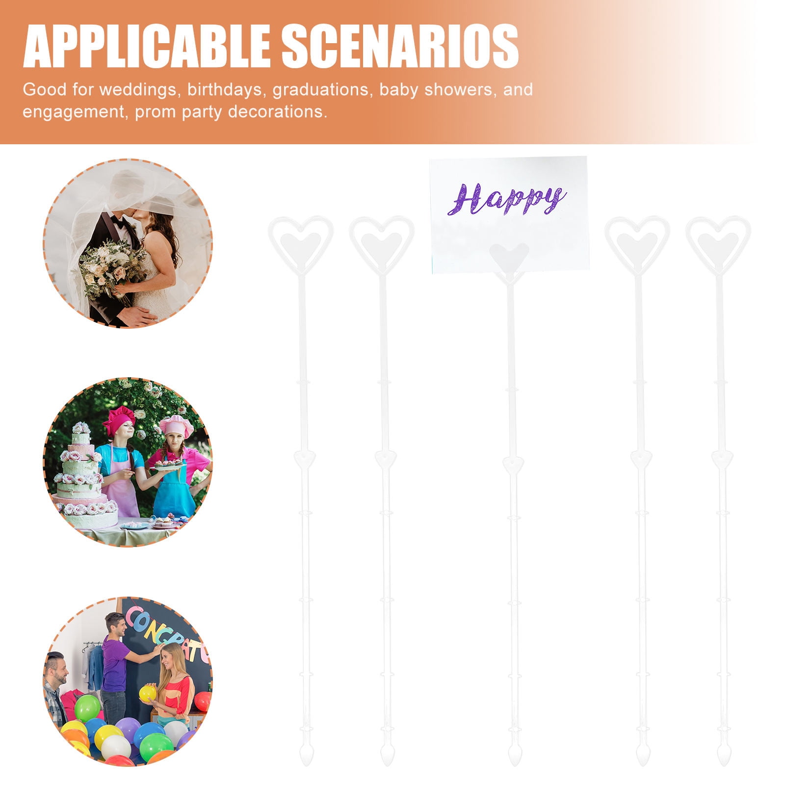 Masteelf 160pcs Heart Shaped Floral Picks Plastic Flower Stems Card Holders for Crafts and Decorations